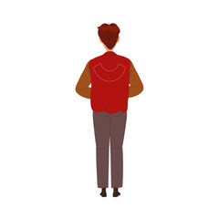 Man Character in Jacket Standing Back View Vector Illustration