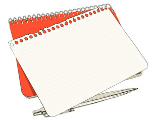 notebook with a pen isolated, sketch illustration