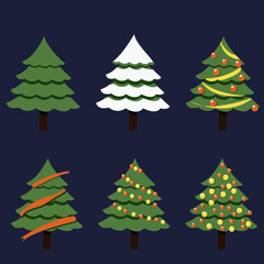 Set of christmas tree. Different decor for christmas tree.