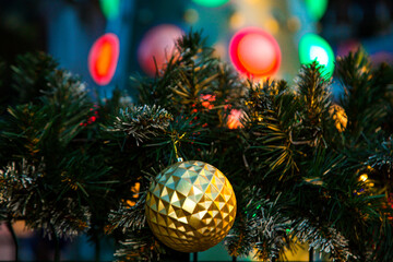 Beautiful,festive toys on the Christmas tree on New Year's Eve,close-up