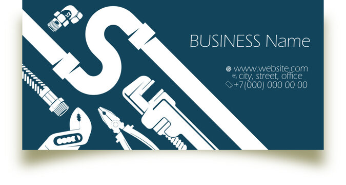 Business card concept for plumber. Plumbing tool for plumbing repair and service