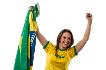 Female Brazilian fan celebrating