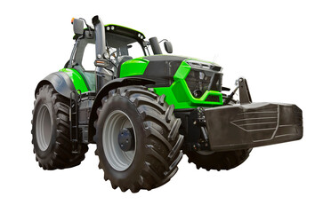 Modern green agricultural tractor, side view