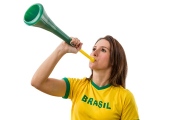 Female brazilian fan celebrating