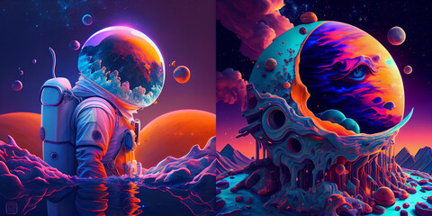 Surrealistic abstract illustration. 3D render. Colorful. Colorful background. Soft forms. Ai art, space composition, collection, jellyfish in the ocean