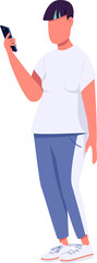 Stylish young woman semi flat color vector character. Standing figure. Full body person on white. Generation z representative. Simple cartoon style illustration for web graphic design and animation