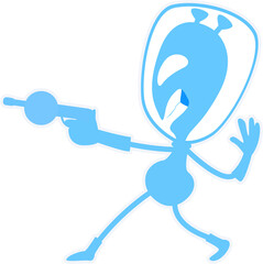 Angry alien with blaster semi flat color vector character. Posing figure. Funny monster. Full body personage on white. Simple cartoon style illustration for web graphic design and animation