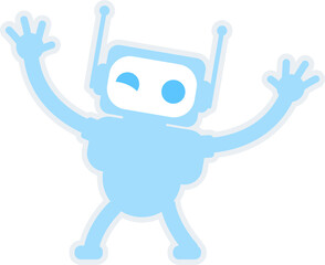 Winking robot with open arms semi flat color vector character. Posing figure. Positive hero. Full body personage on white. Simple cartoon style illustration for web graphic design and animation