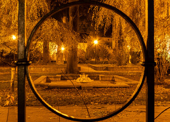 Night shot of the Peace Park in Cieszyn