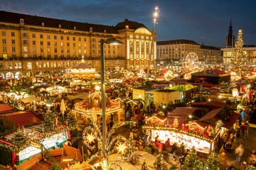 Fototapeta na wymiar Dresden Germany Christmas market on the day of its inauguration on November 23, 2022, Striezelmarkt is the world famous Christmas market held at Altmarkt Square in Dresden. 