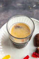 Christmas hot coffee with cookies  new year sweet dessert home holiday meal food snack on the table copy space food background rustic top view