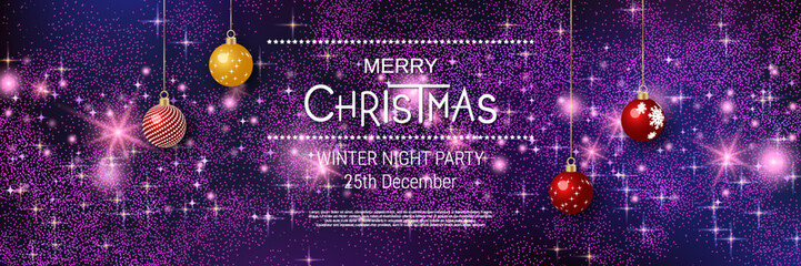 Christmas and New Year banner, party invitation card, booklet, horizontal flyer, coupon, gift voucher vector design template