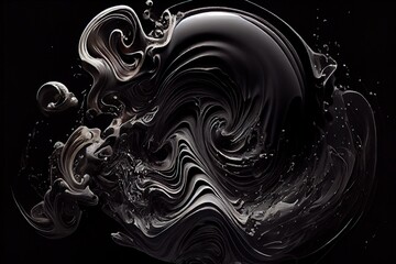 Computer-generated image of swirling black pattern. Black on black with chaotic messiness for an abstract dark art wallpaper background