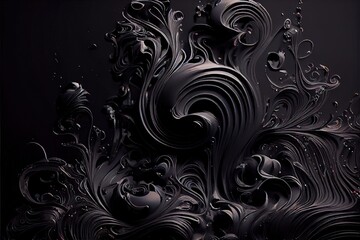 Computer-generated image of swirling black pattern. Black on black with chaotic messiness for an abstract dark art wallpaper background