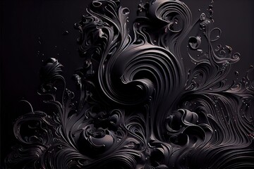 Fototapeta premium Computer-generated image of swirling black pattern. Black on black with chaotic messiness for an abstract dark art wallpaper background
