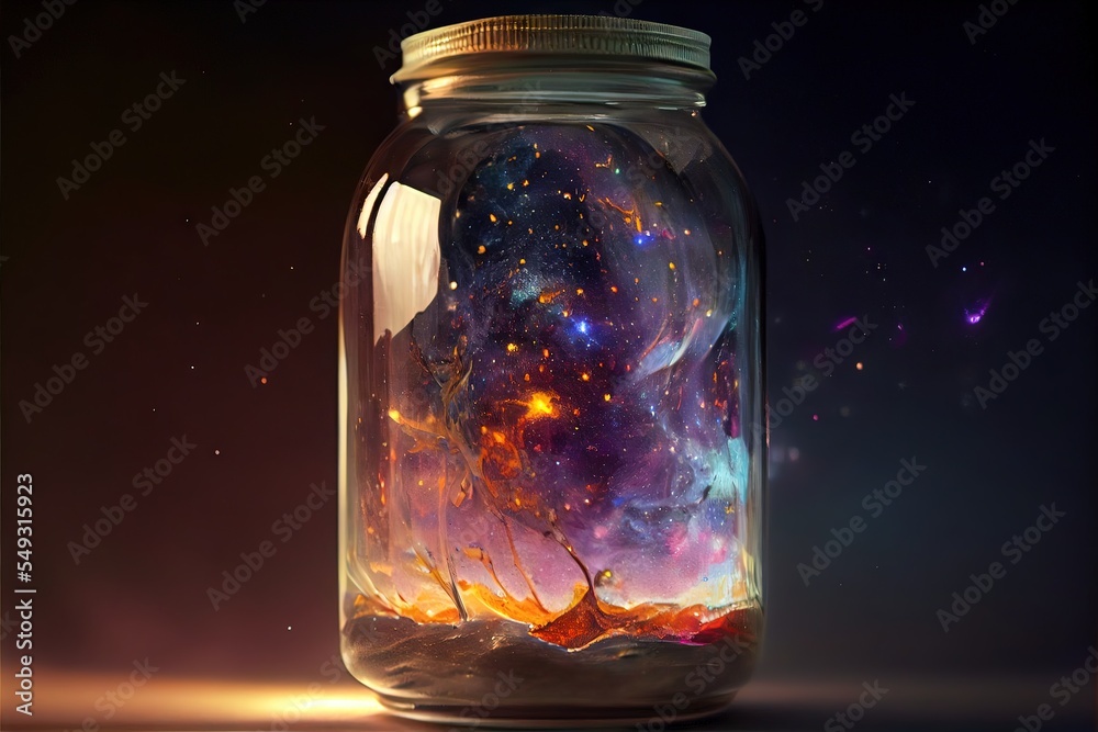 Wall mural computer generated image of the galaxy in a jar. space and the infinite universe and cosmos bottled 