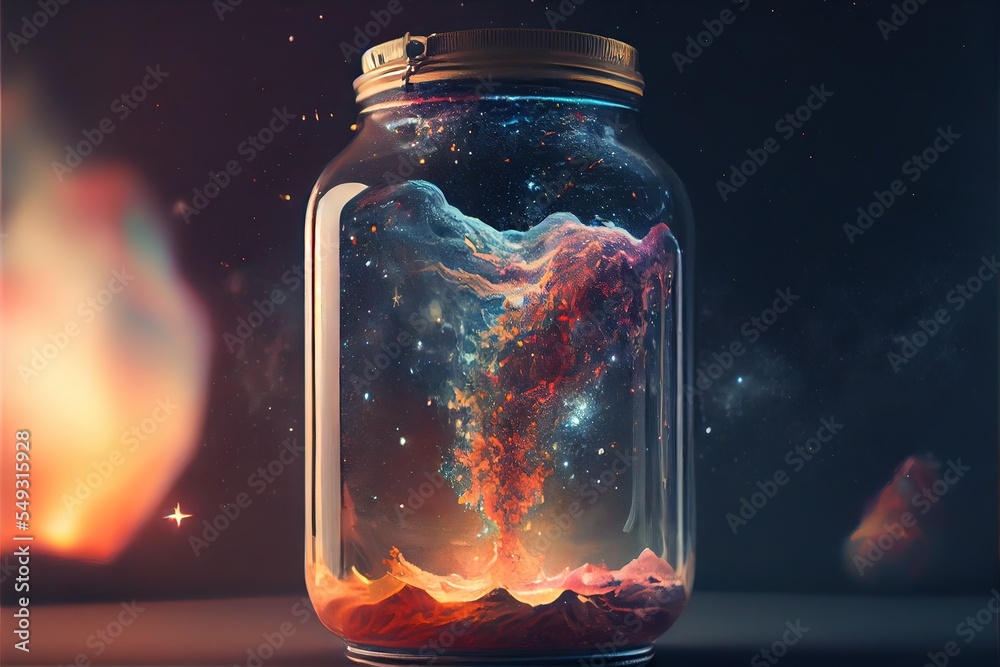Wall mural computer generated image of the galaxy in a jar. space and the infinite universe and cosmos bottled 