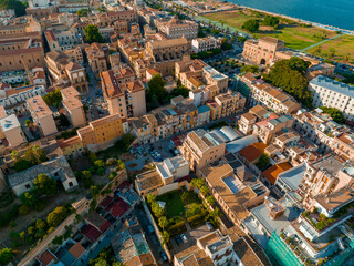 Fototapeta premium Aerial panoramic view of Palermo town in Sicily. Italy near the Mondello white sand beach in and beautiful lagoon.