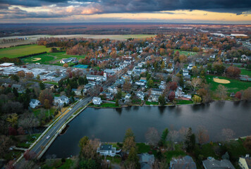Fototapeta premium Aerial Drone Sunset in Cranbury New Jersey 