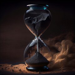 Vantablack Hourglass sand timer - sand dissolving black smoke - obrazy, fototapety, plakaty