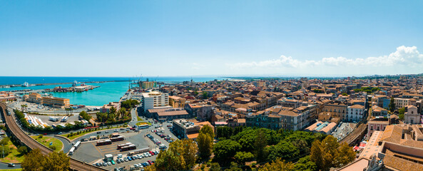 Aerial panoramic view of Trapani harbor, Sicily, Italy. Beautiful holiday town in Italy.