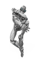 super hero is doing a street dance move in an exosuit