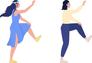 Confident women achieving goals semi flat color raster character set. Climbing figures. Full body people on white. Simple cartoon style illustration collection for web graphic design and animation