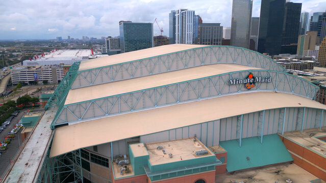 Minute Maid Park in Houston from above - home of the Houston Astros - HOUSTON, TEXAS - NOVEMBER 01, 2022