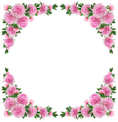 Naklejka na ściany i meble floral wreath, floral arrangement of pink lush peonies, isolated on a white background