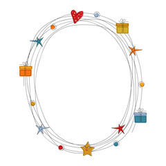 Abstract frame with stars,  heart, colored balls and gifts