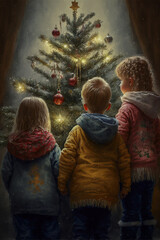 Fototapeta na wymiar family at christmas decorating the tree