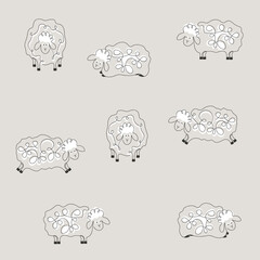 Continuous one line art of different sheeps character.