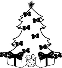 New Year's illustration of a Christmas tree with gifts