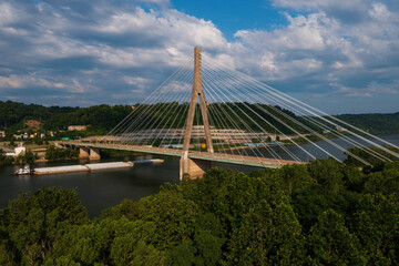 Veterans Memorial Bridge on US Route 22 - Cable-Stayed Suspension - Ohio River - Steubenville, Ohio & Weirton, West Virginia - 549324384