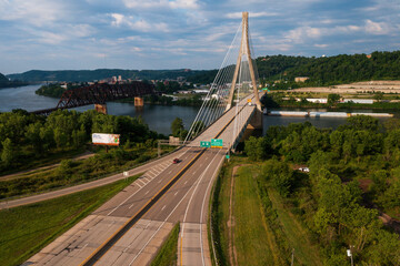 Veterans Memorial Bridge on US Route 22 - Cable-Stayed Suspension - Ohio River - Steubenville, Ohio & Weirton, West Virginia - 549324391