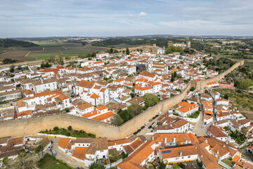 Fototapeta na wymiar Aerial view of the historic town Obidos, near Peniche, Portugal.