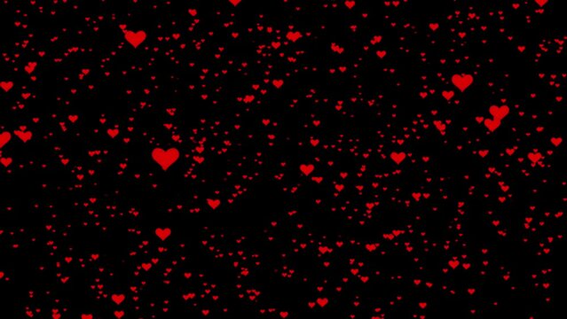 Heart overlay on black background. Hearts up effect. High quality 4k footage