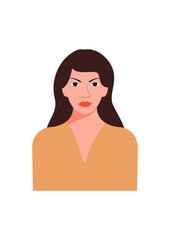 Female avatar profile picture for social network with half turn. Fashion and beauty. Bright vector illustration in trendy style.