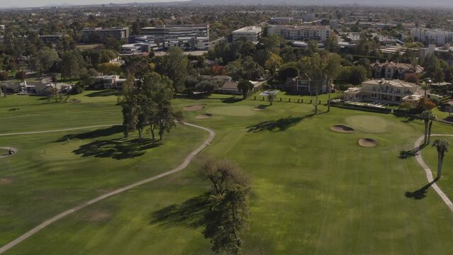 An aerial view of a golf corse in the American south west.