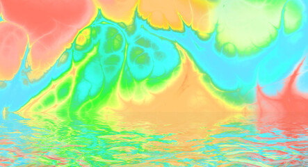 Fototapeta na wymiar abstract aerial view waterway island - marbled paint melt dissolve