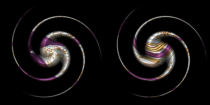 Two Spinning Dimensional Spirals On Black, Seamless Tile