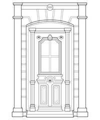 Old door  line vector art.  Old door isolated on white background. old door in line art style vector. for coloring book