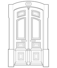Old door  line vector art.  Old door isolated on white background. old door in line art style vector. for coloring book