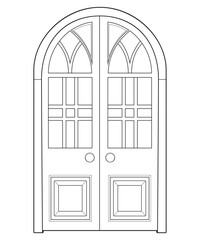 Old door  line vector art.  Old door isolated on white background. old door in line art style vector. for coloring book