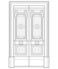 Old door  line vector art.  Old door isolated on white background. old door in line art style vector. for coloring book