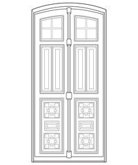 Old door  line vector art.  Old door isolated on white background. old door in line art style vector. for coloring book