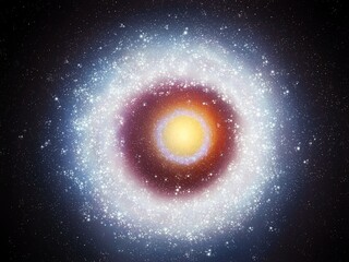 Elliptical galaxy in bright color. Spectacular alien galaxy with star clusters and stardust. Sci-Fi background, beauty of the universe.