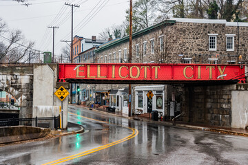 A Rainy Morning in Ellicott City, Maryland USA, Ellicott City, Maryland - obrazy, fototapety, plakaty