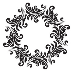 Black ornamental round, Decorative art floral frame, Abstract vector ornament border ceramic design, porcelain pattern template,