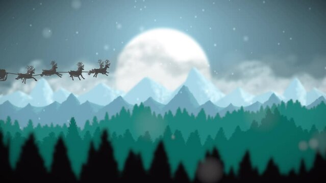 Christmas Card sleigh over scrolling landscape animation